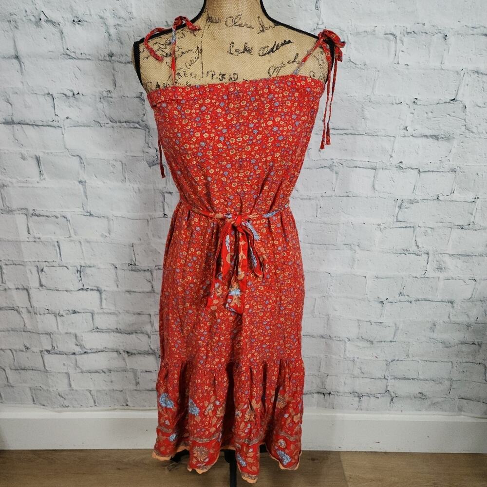 Womens midi dress Sz S sleeveless floral belted casual A18N